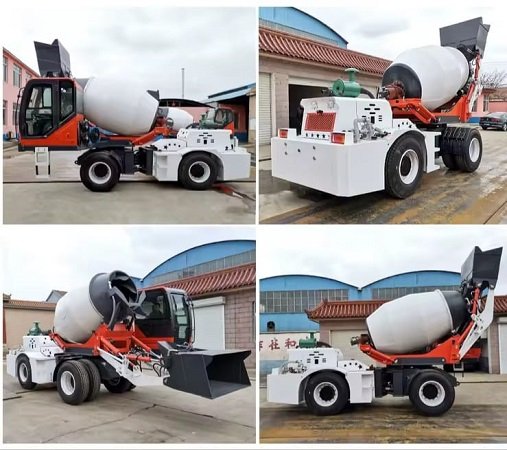 Mobile self loading concrete mixer